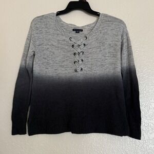 American Eagle Women's Sweater‎ Size S Gray Blue Ombre Long Sleeves Lace-Up